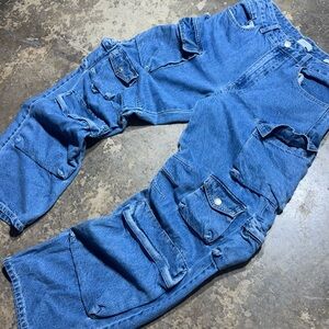 Forever 21 Premium Cargo Jeans Women’s Size 27 Blue Utility Denim Pants